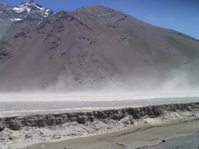 Paisaje cordillerano del Valle del Yeso con cielos despejados sobre los Andes