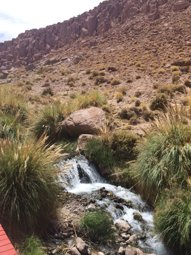 Vista de las Termas de Puritama encajonadas en el cañón del desierto de Atacama